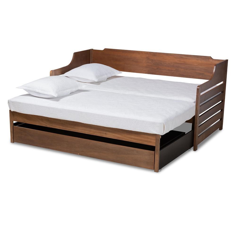 Jameson Modern and Transitional Walnut Brown Finished Expandable Twin Size to King Size Daybed with Storage Drawer FredCo