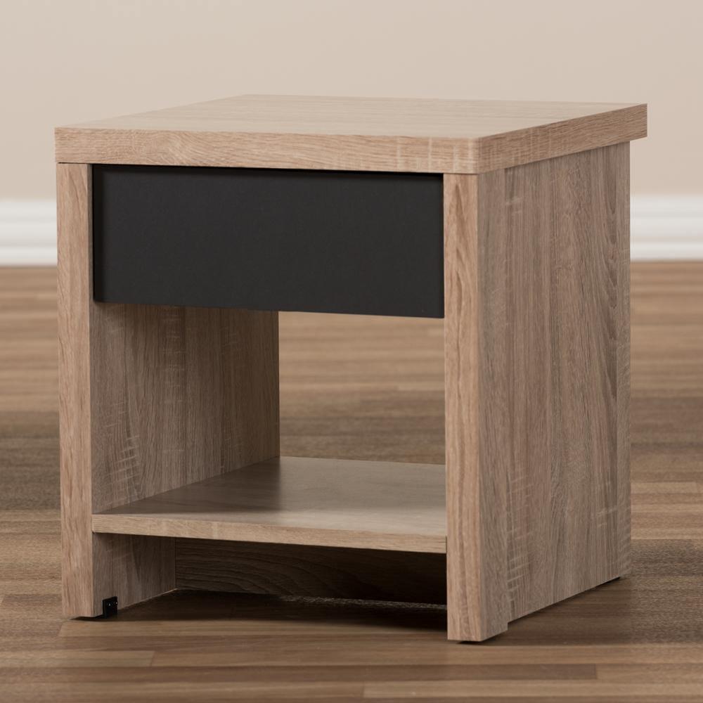 Jamie Modern and Contemporary Two-Tone Oak and Grey Wood 1-Drawer 1-Shelf Nightstand FredCo
