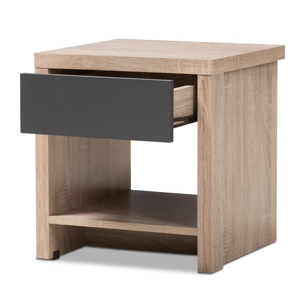 Jamie Modern and Contemporary Two-Tone Oak and Grey Wood 1-Drawer 1-Shelf Nightstand FredCo