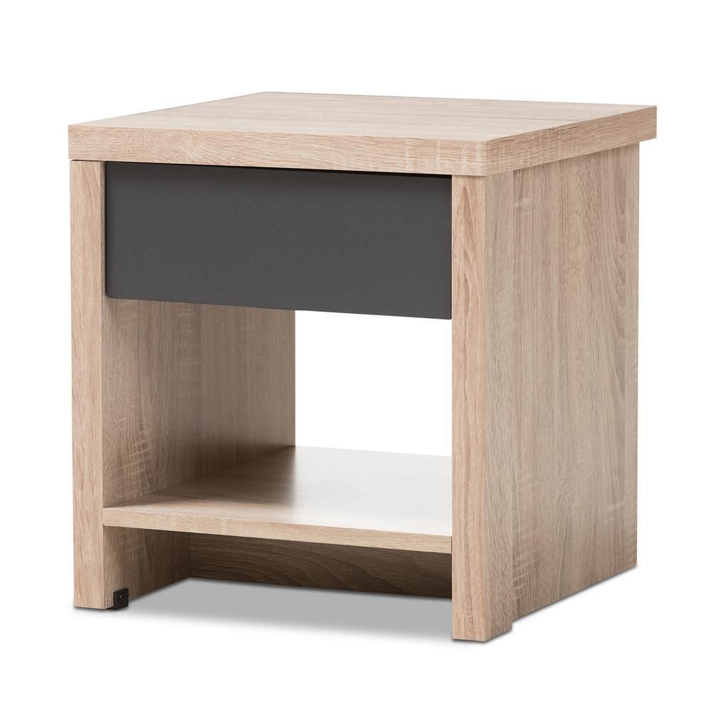 Jamie Modern and Contemporary Two-Tone Oak and Grey Wood 1-Drawer 1-Shelf Nightstand FredCo