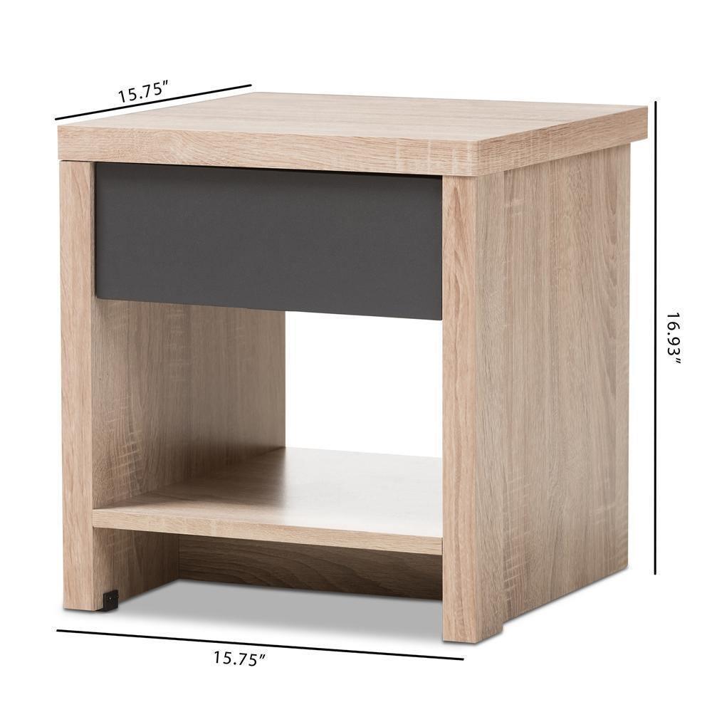 Jamie Modern and Contemporary Two-Tone Oak and Grey Wood 1-Drawer 1-Shelf Nightstand FredCo