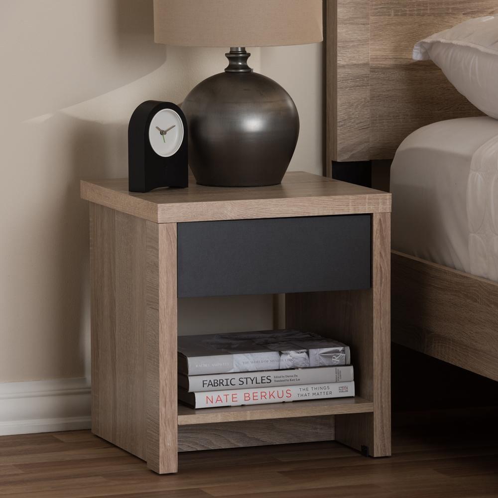 Jamie Modern and Contemporary Two-Tone Oak and Grey Wood 1-Drawer 1-Shelf Nightstand FredCo
