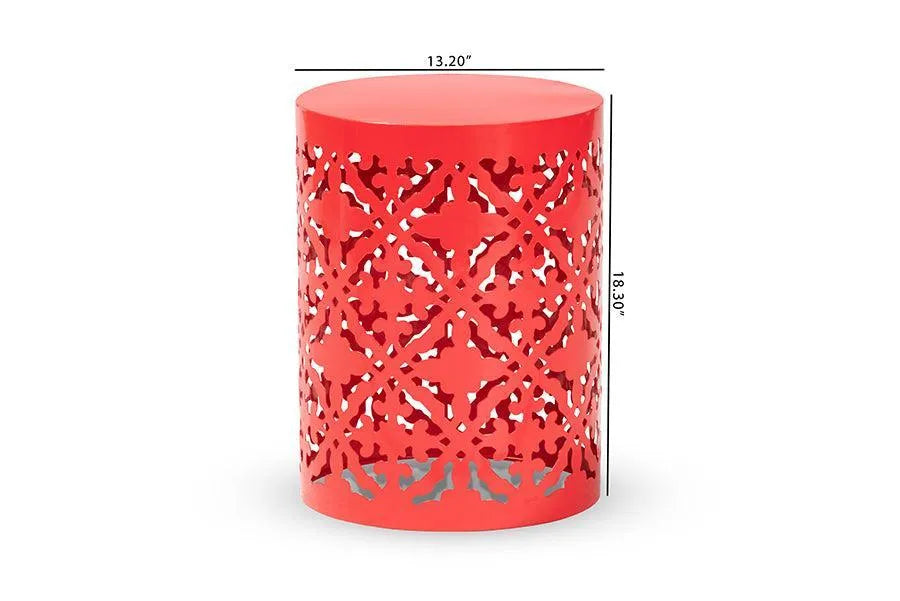 Jamila Modern and Contemporary Red Finished metal Outdoor Side Table FredCo