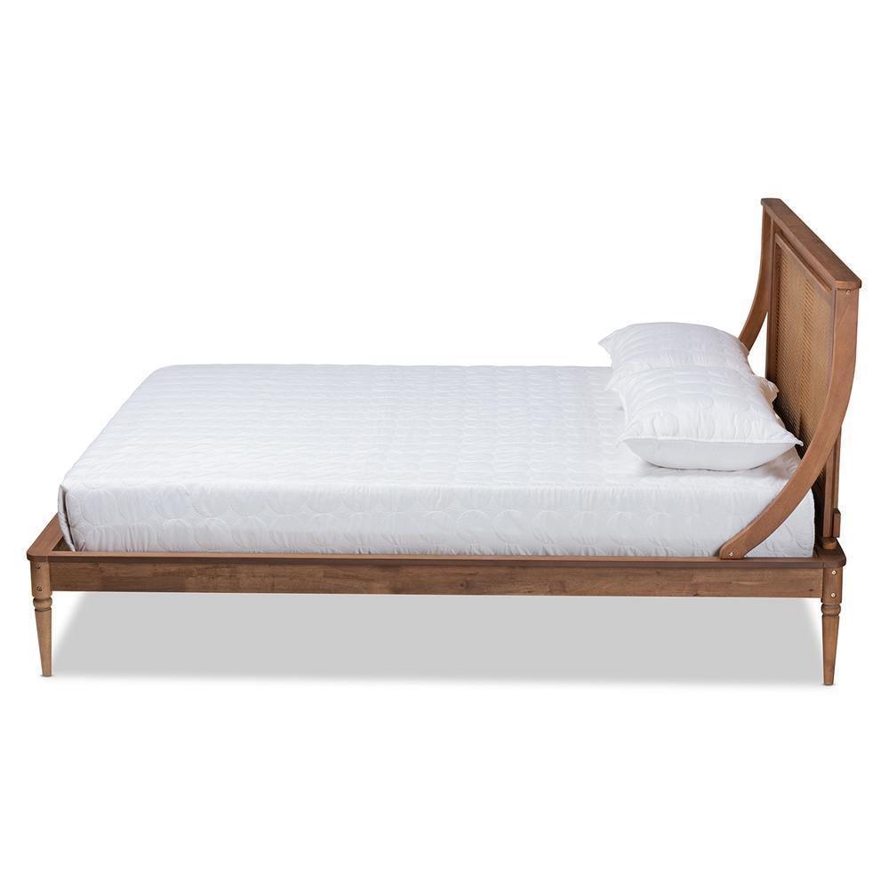 Jamila Modern Transitional Walnut Brown Finished Wood and Synthetic Rattan Full Size Platform Bed FredCo