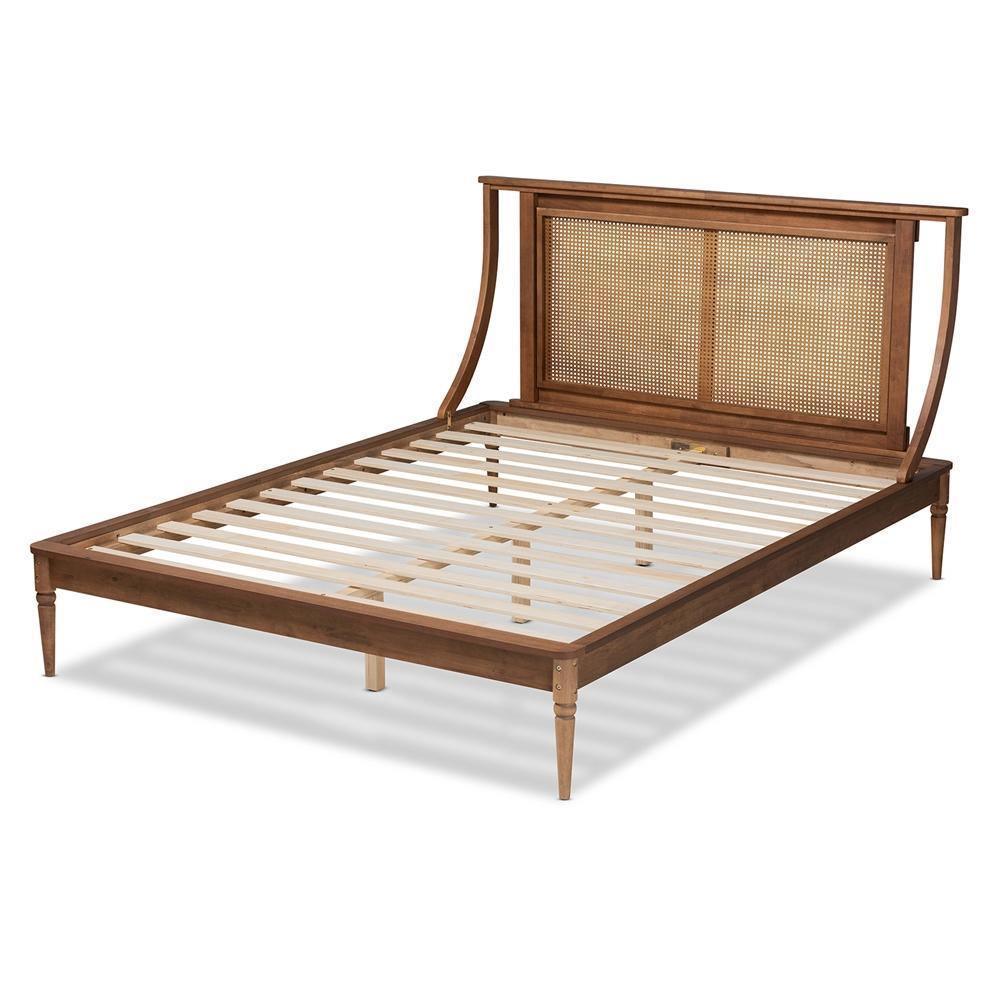 Jamila Modern Transitional Walnut Brown Finished Wood and Synthetic Rattan Full Size Platform Bed FredCo