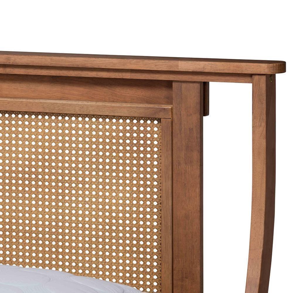 Jamila Modern Transitional Walnut Brown Finished Wood and Synthetic Rattan Full Size Platform Bed FredCo