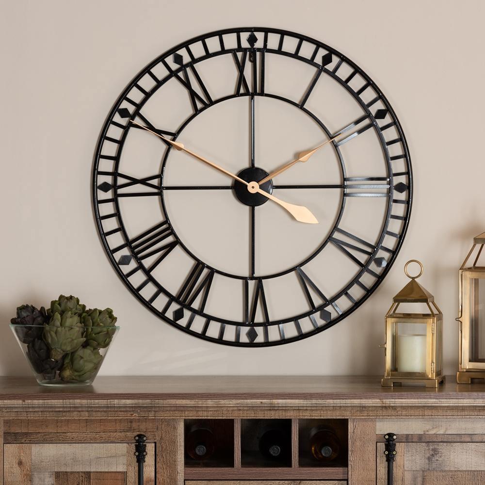 Janette Classic Contemporary Black and Gold Finished Metal Wall Clock FredCo