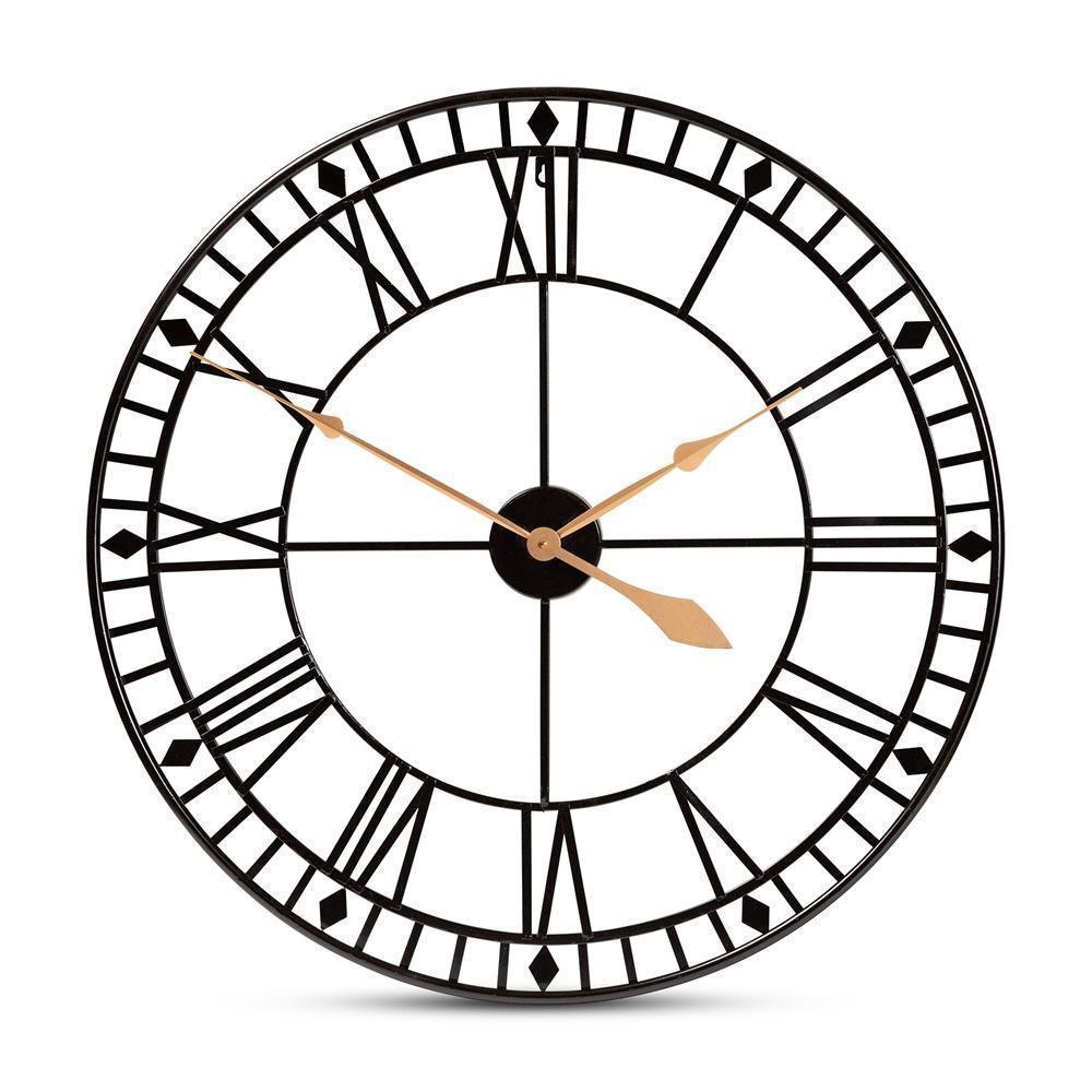 Janette Classic Contemporary Black and Gold Finished Metal Wall Clock FredCo