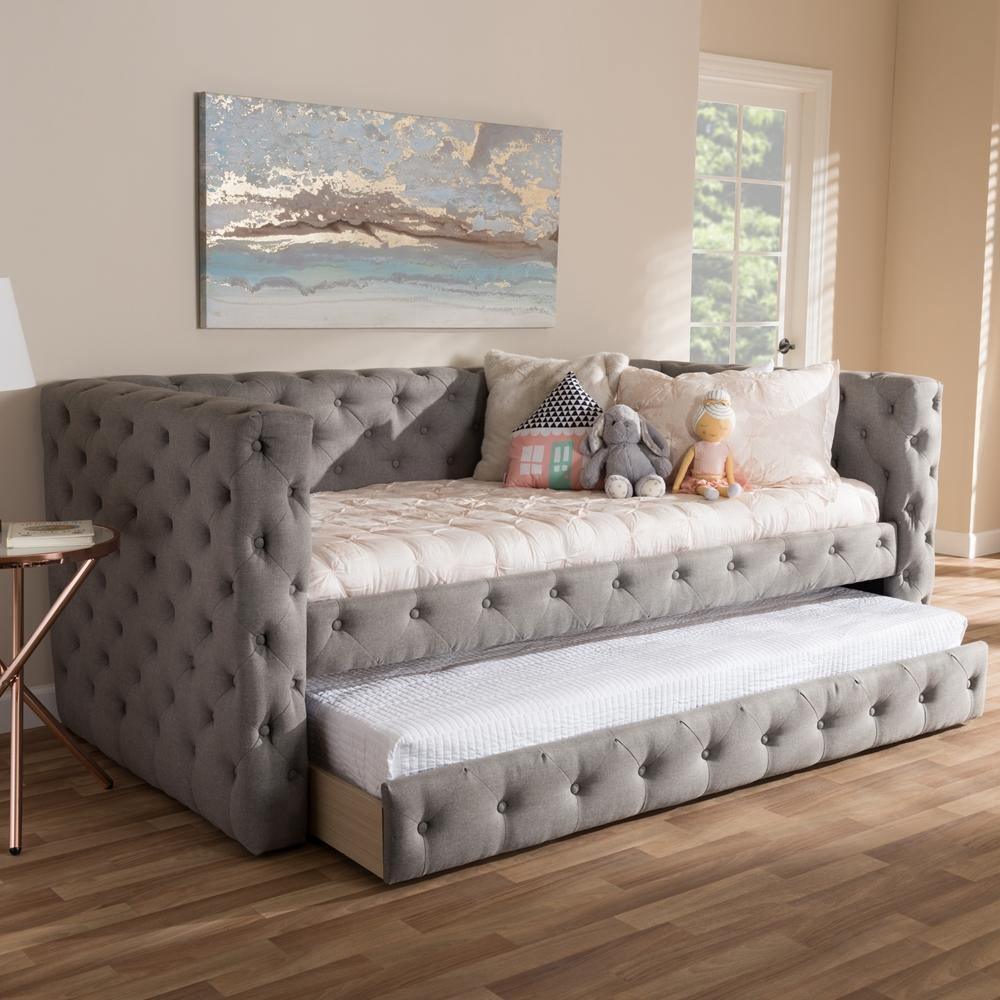 Janie Classic And Contemporary Grey Fabric Upholstered Daybed With Trundle FredCo