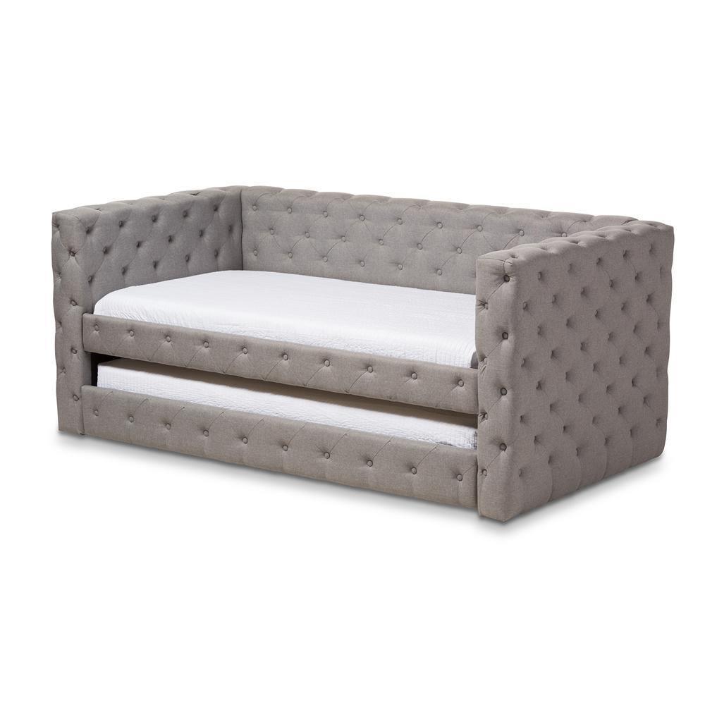 Janie Classic And Contemporary Grey Fabric Upholstered Daybed With Trundle FredCo