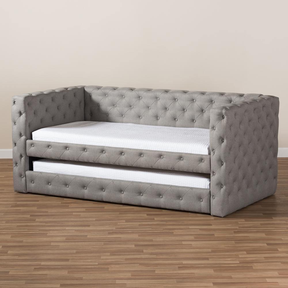 Janie Classic And Contemporary Grey Fabric Upholstered Daybed With Trundle FredCo