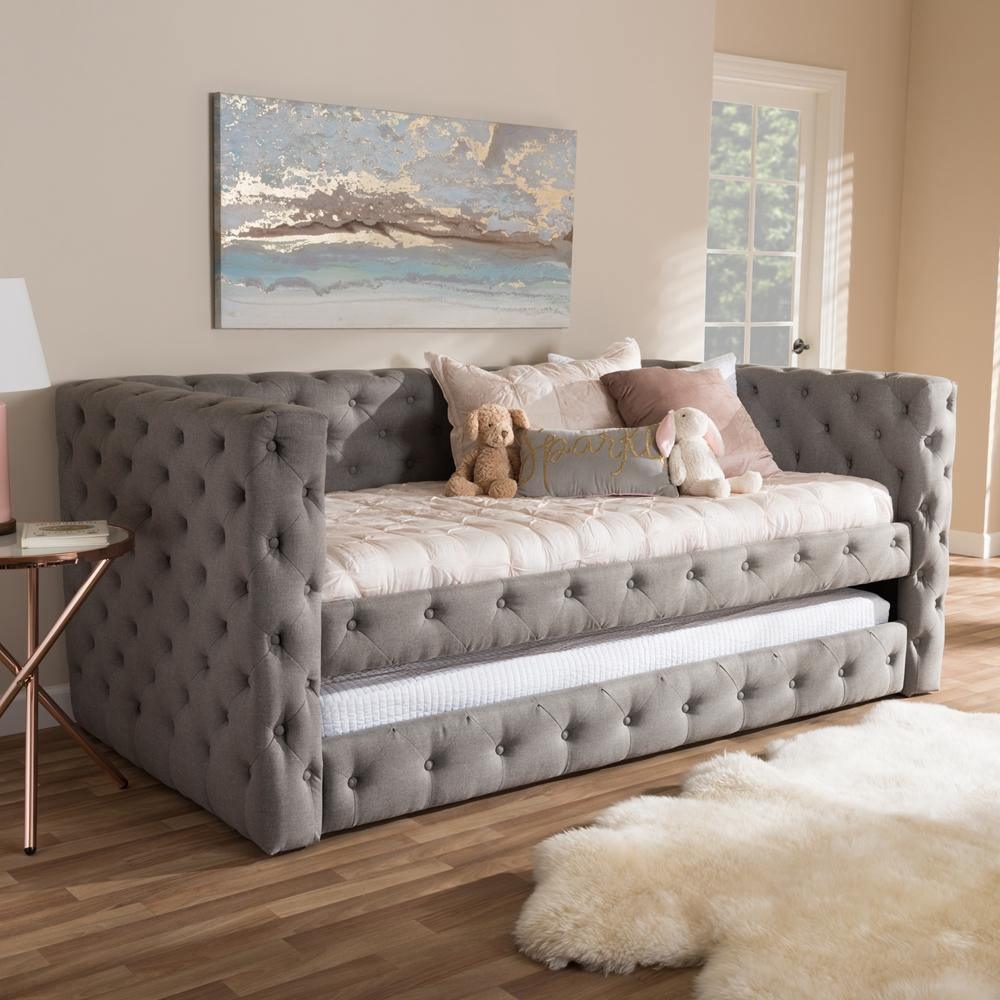 Janie Classic And Contemporary Grey Fabric Upholstered Daybed With Trundle FredCo