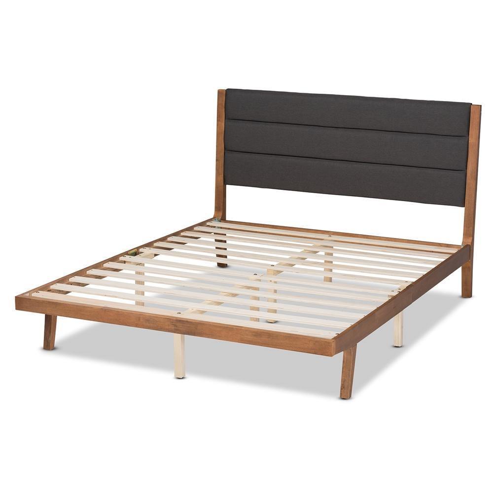 Jarlan Modern and Contemporary Transitional Charcoal Fabric Upholstered and Walnut Brown Finished Wood Full Size Platform Bed FredCo