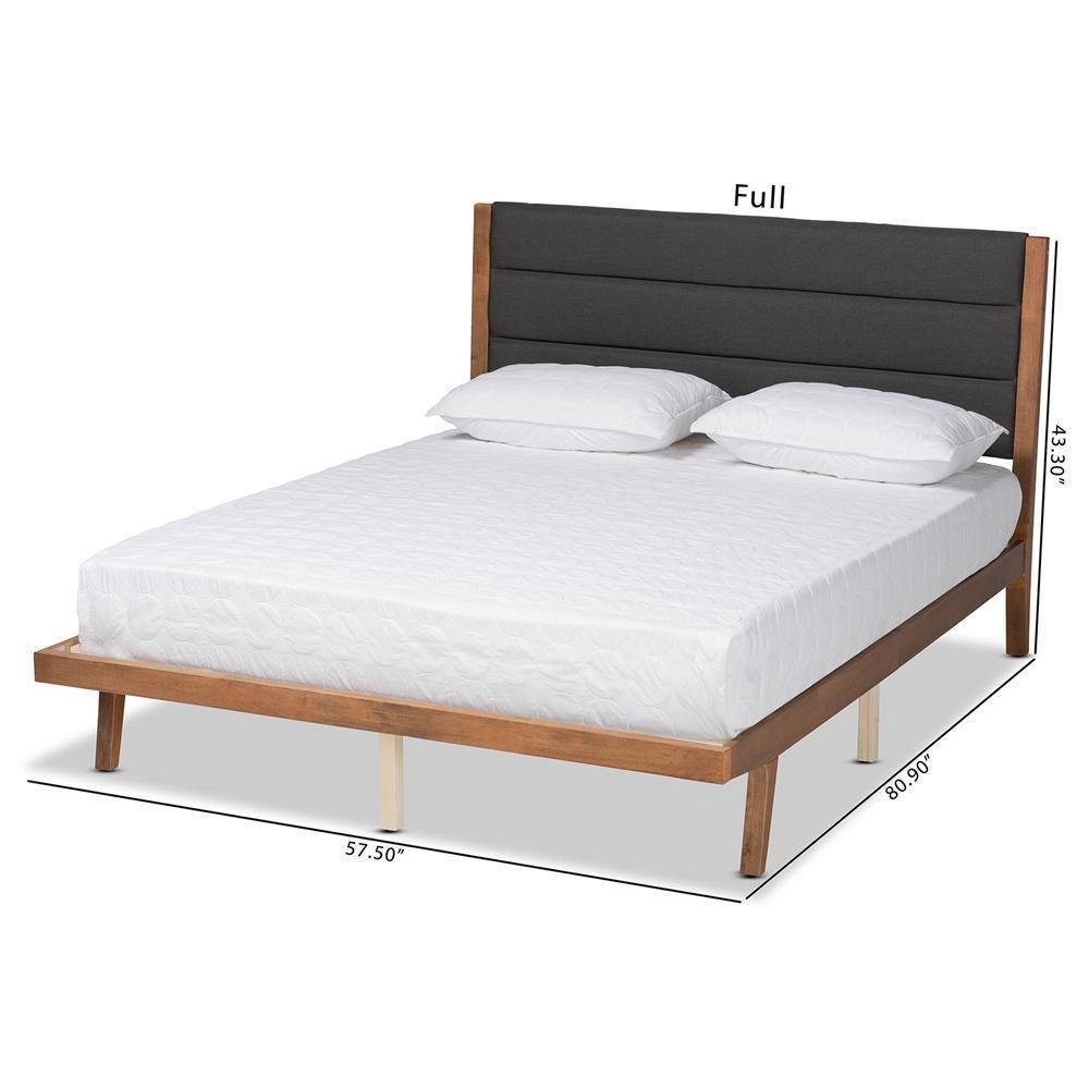 Jarlan Modern and Contemporary Transitional Charcoal Fabric Upholstered and Walnut Brown Finished Wood Full Size Platform Bed FredCo