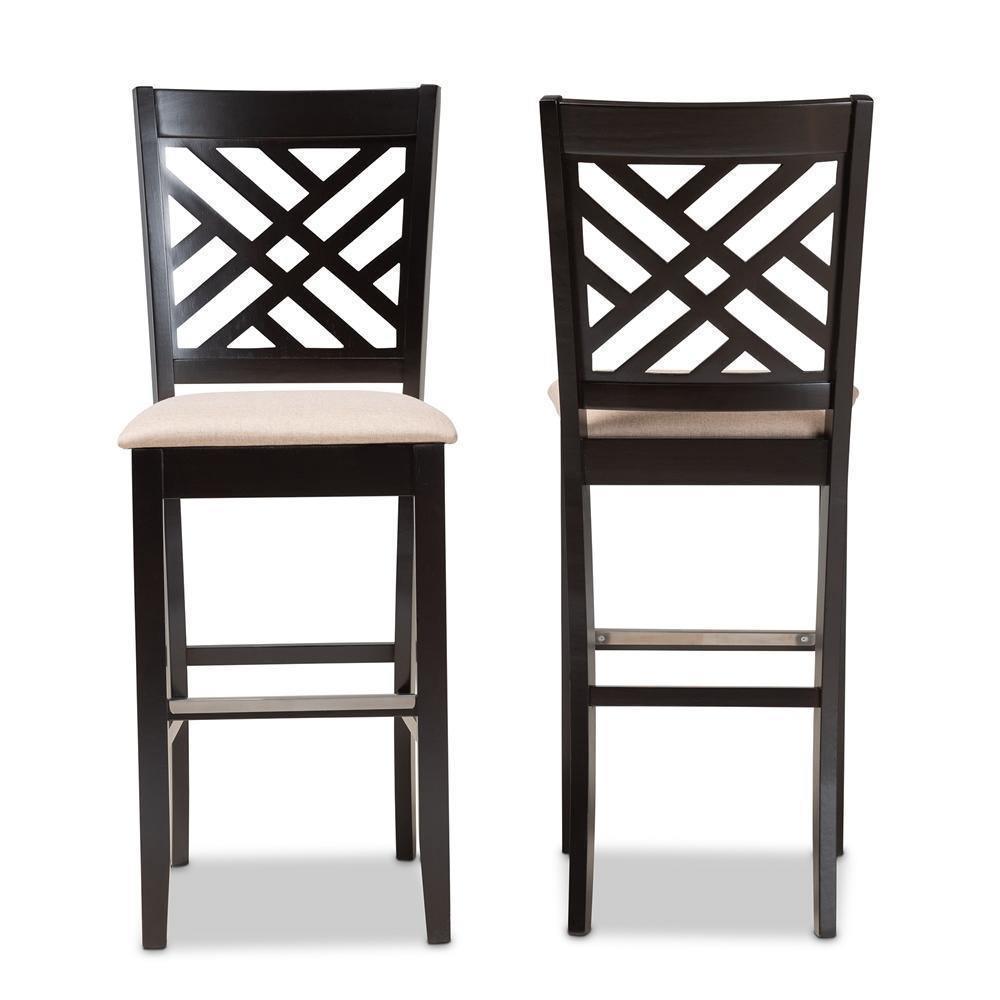 Jason Modern and Contemporary Sand Fabric Upholstered and Espresso Brown Finished Wood 2-Piece Bar Stool Set FredCo