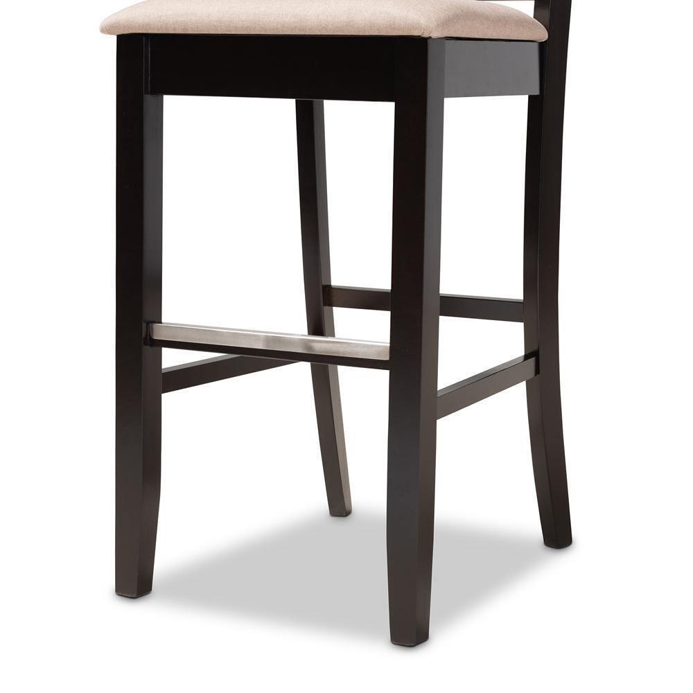 Jason Modern and Contemporary Sand Fabric Upholstered and Espresso Brown Finished Wood 2-Piece Bar Stool Set FredCo