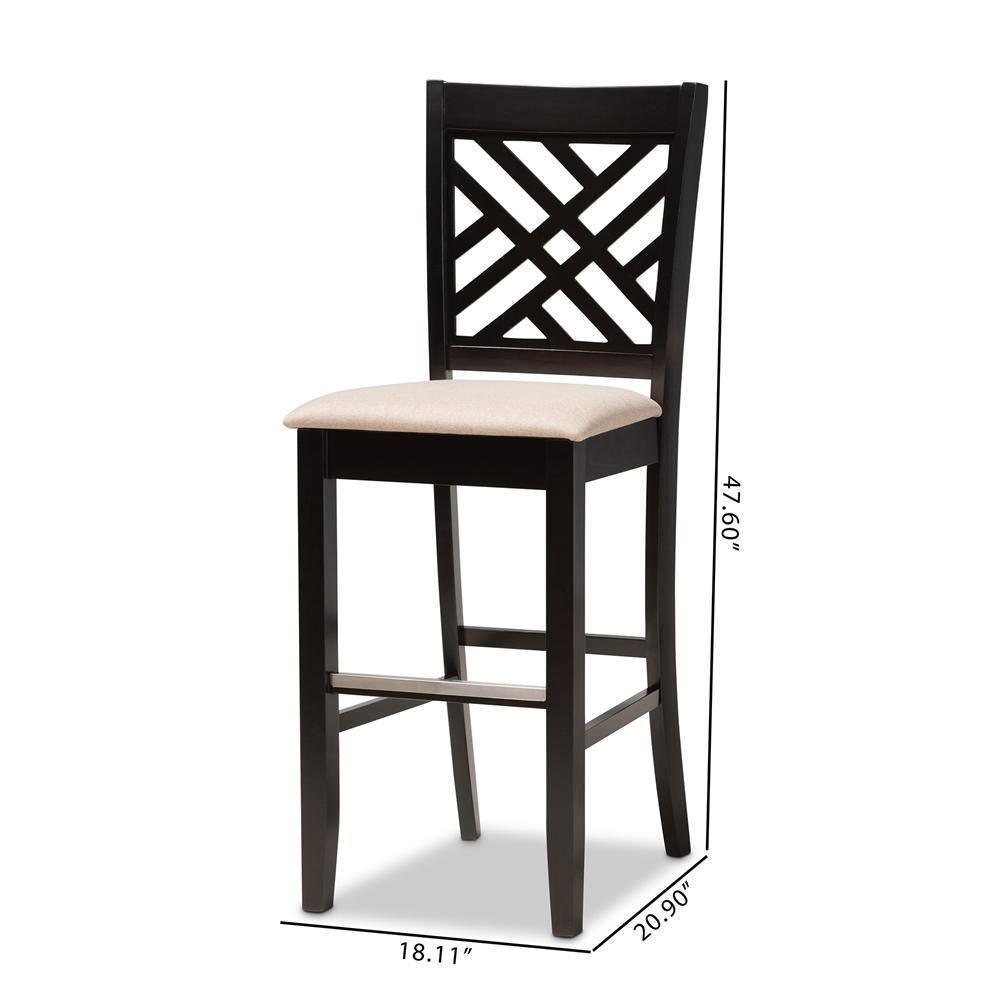 Jason Modern and Contemporary Sand Fabric Upholstered and Espresso Brown Finished Wood 2-Piece Bar Stool Set FredCo