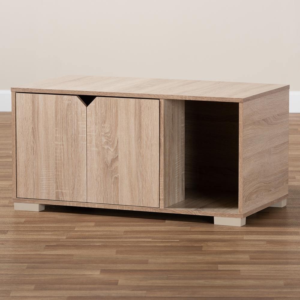 Jasper Modern and Contemporary Oak Finished 2-Door Wood Cat Litter Box Cover House FredCo