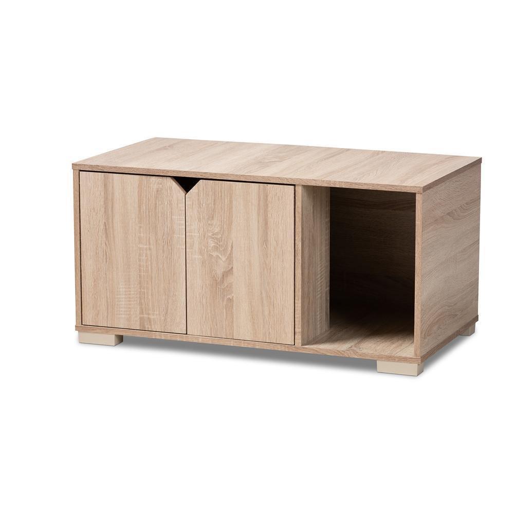 Jasper Modern and Contemporary Oak Finished 2-Door Wood Cat Litter Box Cover House FredCo
