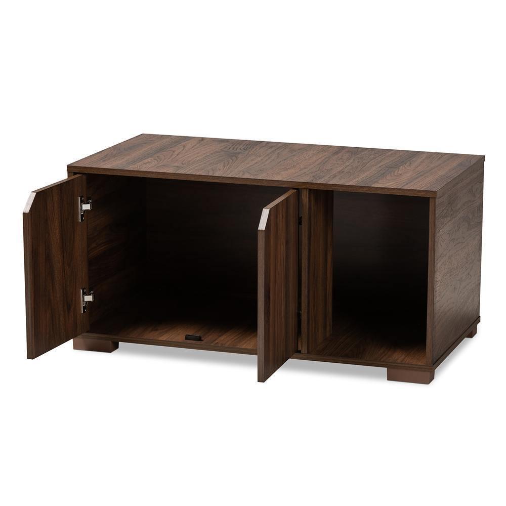 Jasper Modern and Contemporary Walnut Brown Finished 2-Door Wood Cat Litter Box Cover House FredCo