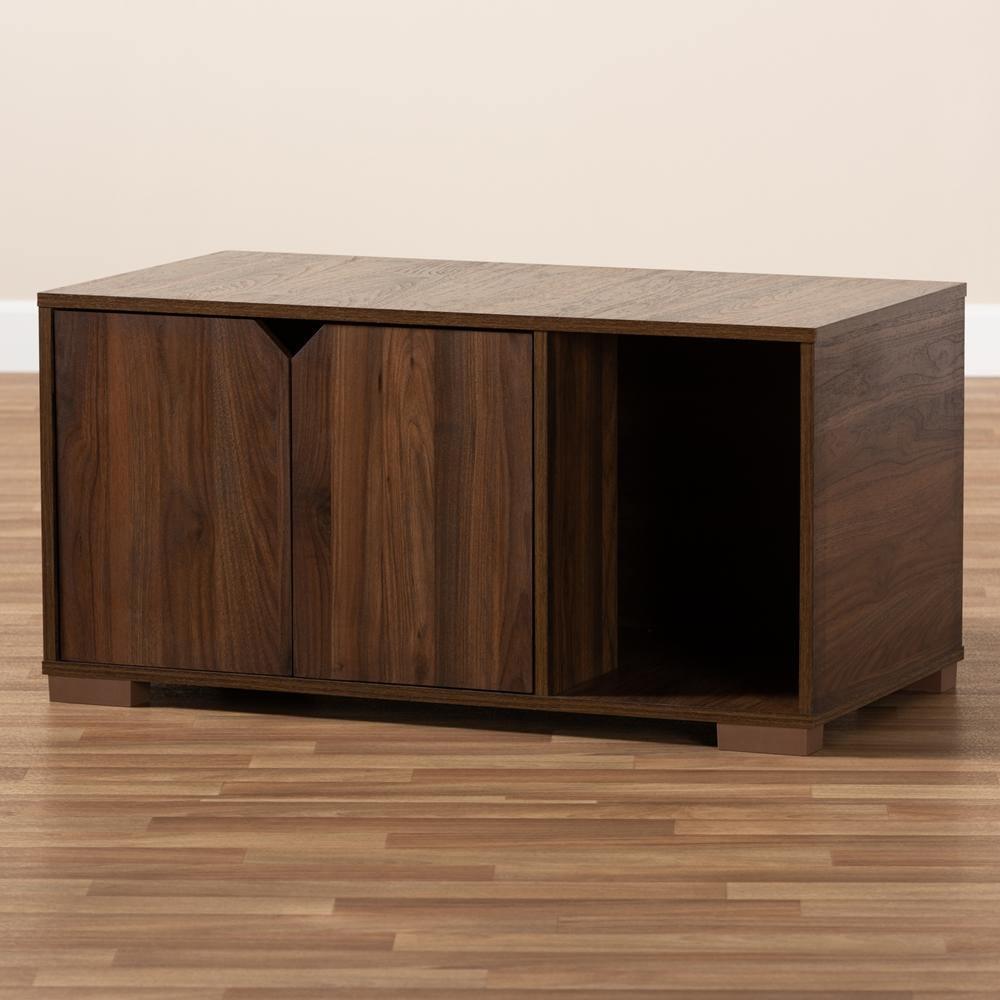 Jasper Modern and Contemporary Walnut Brown Finished 2-Door Wood Cat Litter Box Cover House FredCo