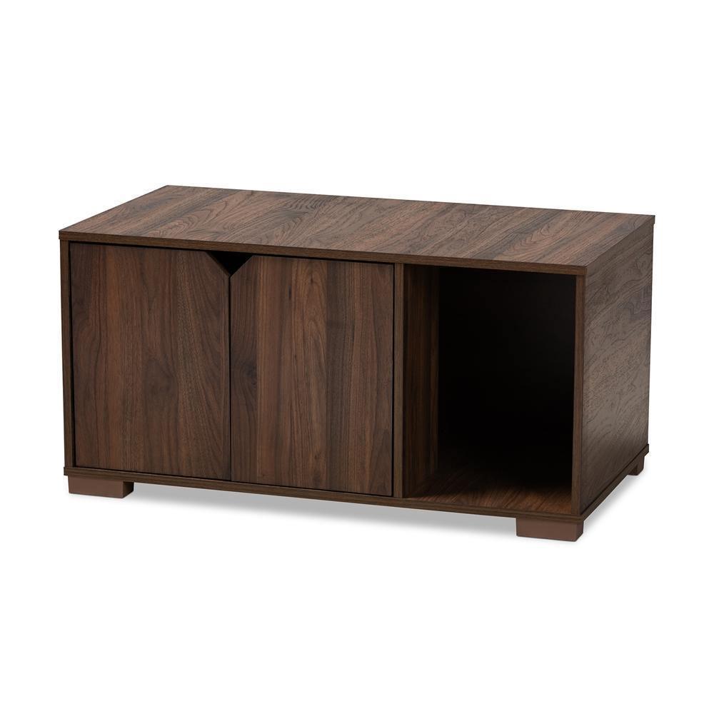 Jasper Modern and Contemporary Walnut Brown Finished 2-Door Wood Cat Litter Box Cover House FredCo