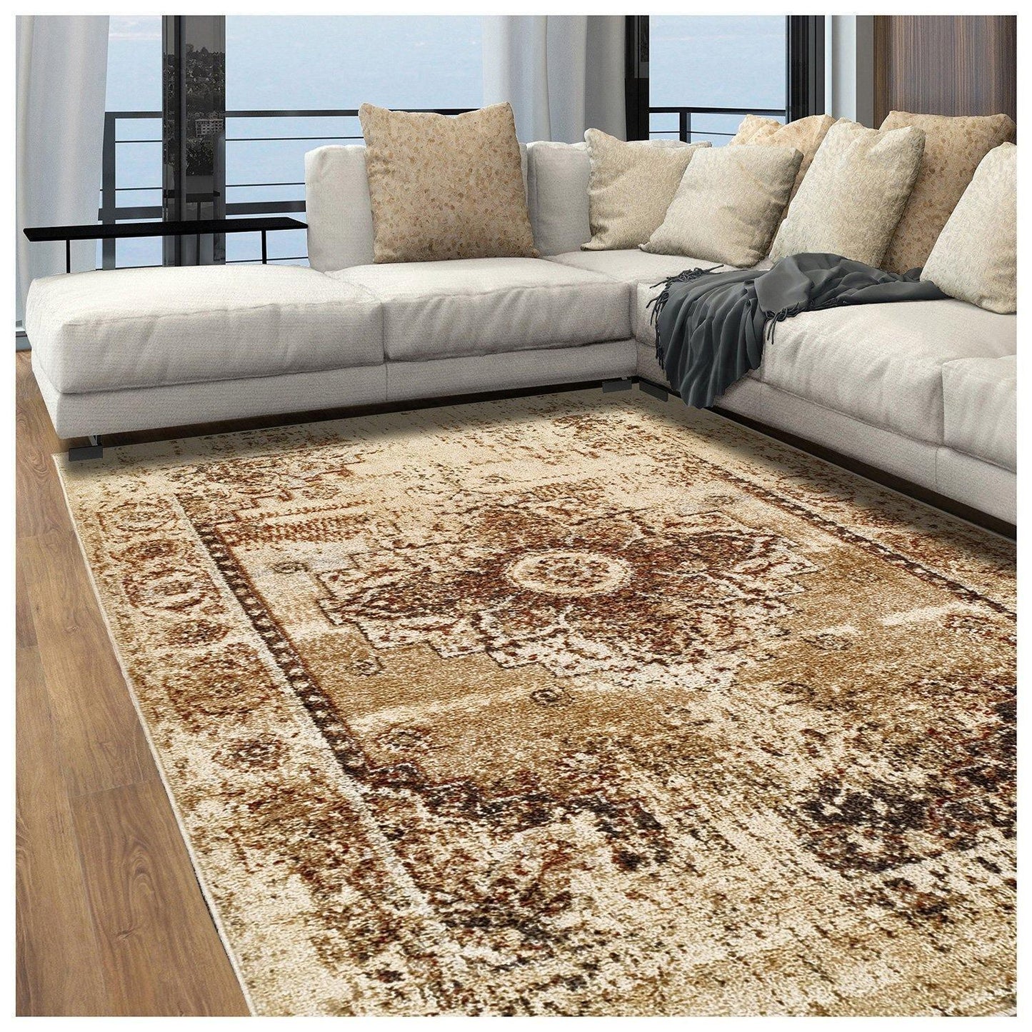 Jaxon Contemporary Medallion Distressed Rug FredCo
