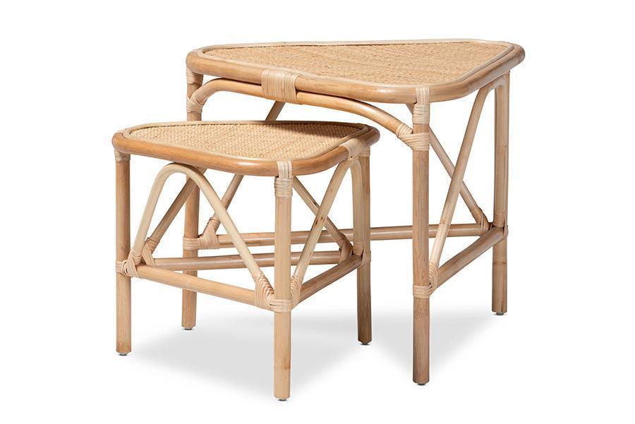 Jayden Modern Bohemian Natural Brown Finished Rattan 2-Piece End Table Set FredCo