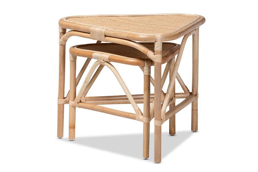 Jayden Modern Bohemian Natural Brown Finished Rattan 2-Piece End Table Set FredCo