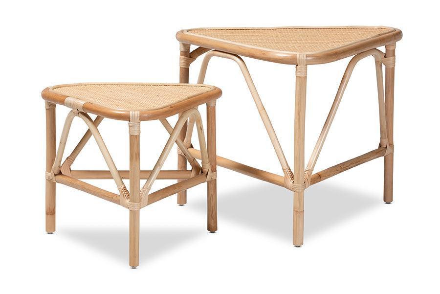 Jayden Modern Bohemian Natural Brown Finished Rattan 2-Piece End Table Set FredCo