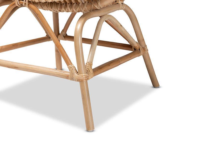 Jayden Modern Bohemian White Fabric Upholstered and Natural Brown Finished Rattan Accent Chair FredCo