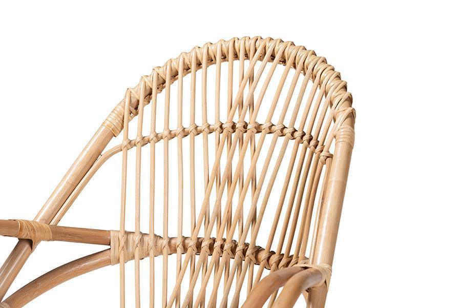 Jayden Modern Bohemian White Fabric Upholstered and Natural Brown Finished Rattan Accent Chair FredCo