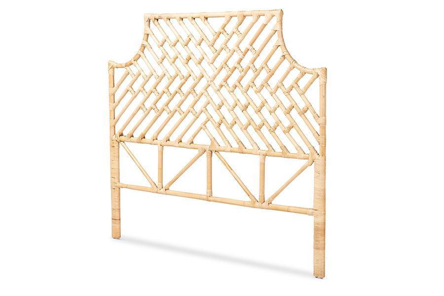 Jayliah Modern Bohemian Natural Brown Rattan Queen Size Standalone Headboard FredCo