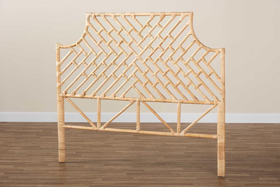 Jayliah Modern Bohemian Natural Brown Rattan Queen Size Standalone Headboard FredCo