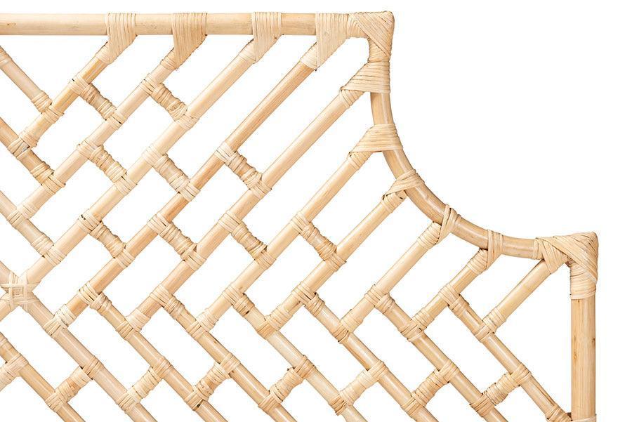 Jayliah Modern Bohemian Natural Brown Rattan Queen Size Standalone Headboard FredCo