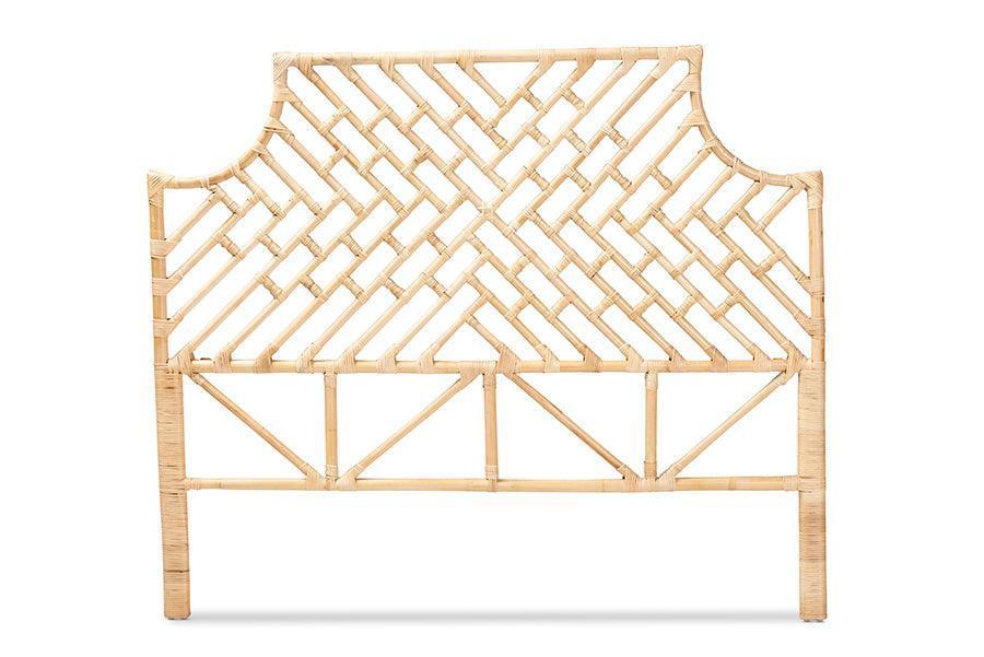 Jayliah Modern Bohemian Natural Brown Rattan Queen Size Standalone Headboard FredCo