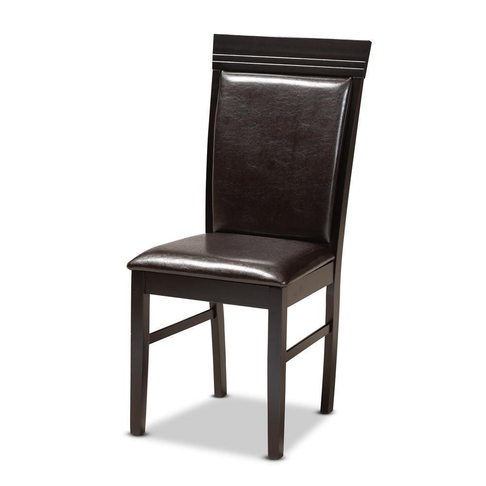 Jeane Modern and Contemporary Dark Brown Faux Leather Upholstered and Dark Brown Finished Wood 5-Piece Dining Set FredCo