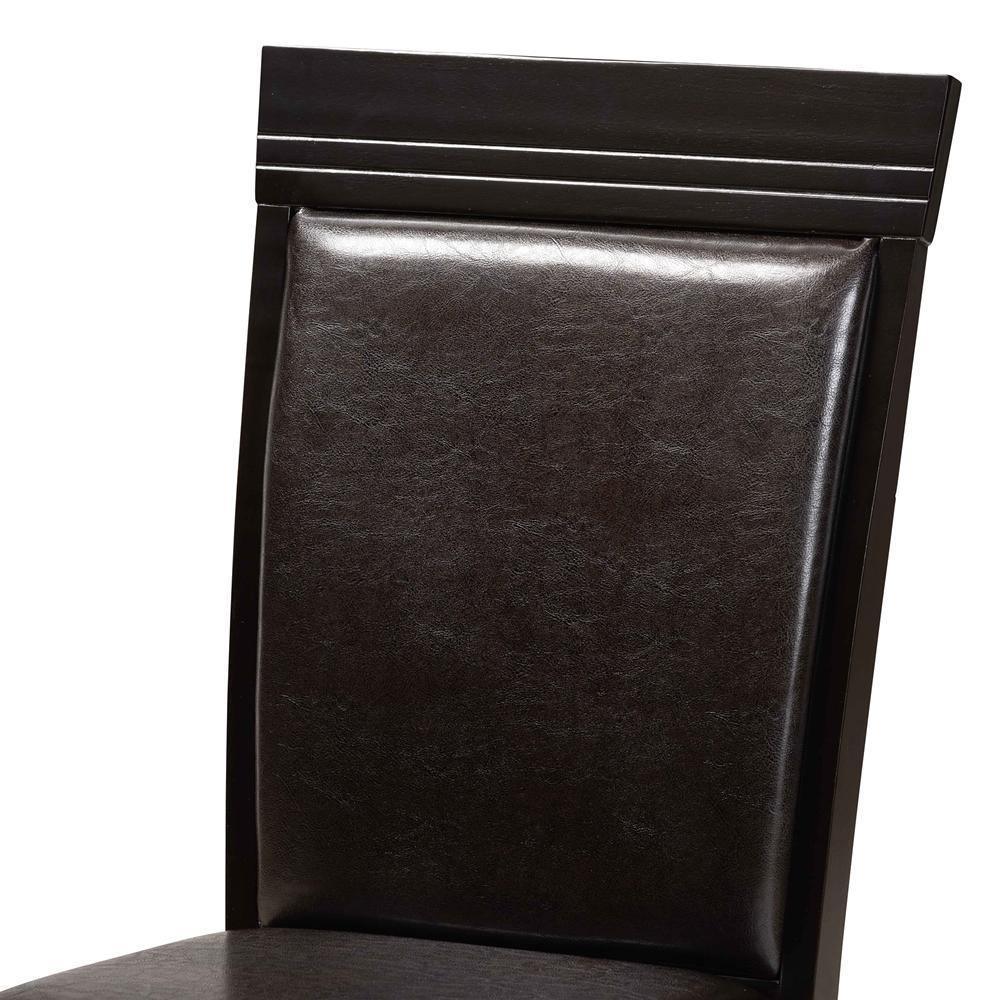 Jeane Modern and Contemporary Dark Brown Faux Leather Upholstered and Dark Brown Finished Wood 5-Piece Dining Set FredCo