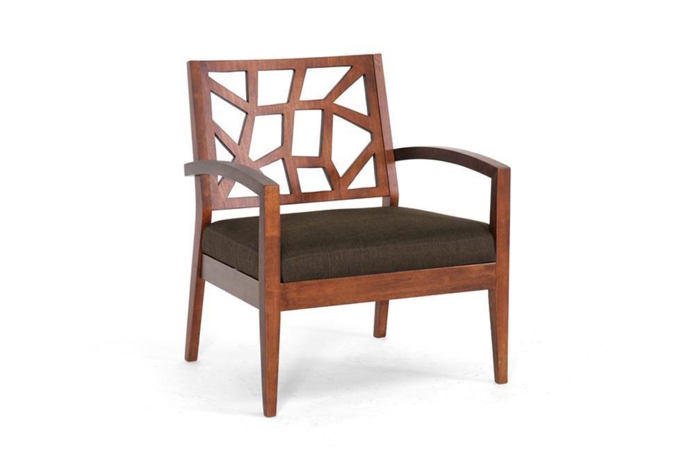 Jennifer Dark Brown Wood Modern Lounge Chair with Fabric Seat FredCo