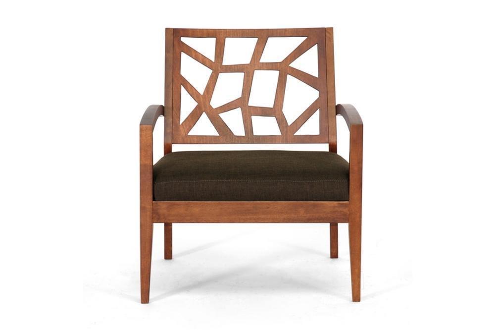 Jennifer Dark Brown Wood Modern Lounge Chair with Fabric Seat FredCo