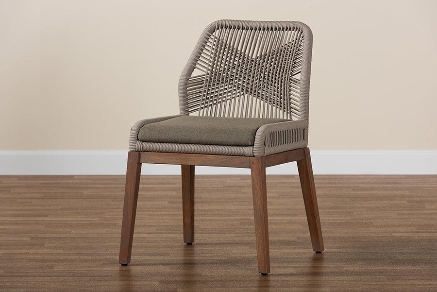Jennifer Mid-Century Transitional Grey Woven Rope Mahogany Dining Side Chair FredCo