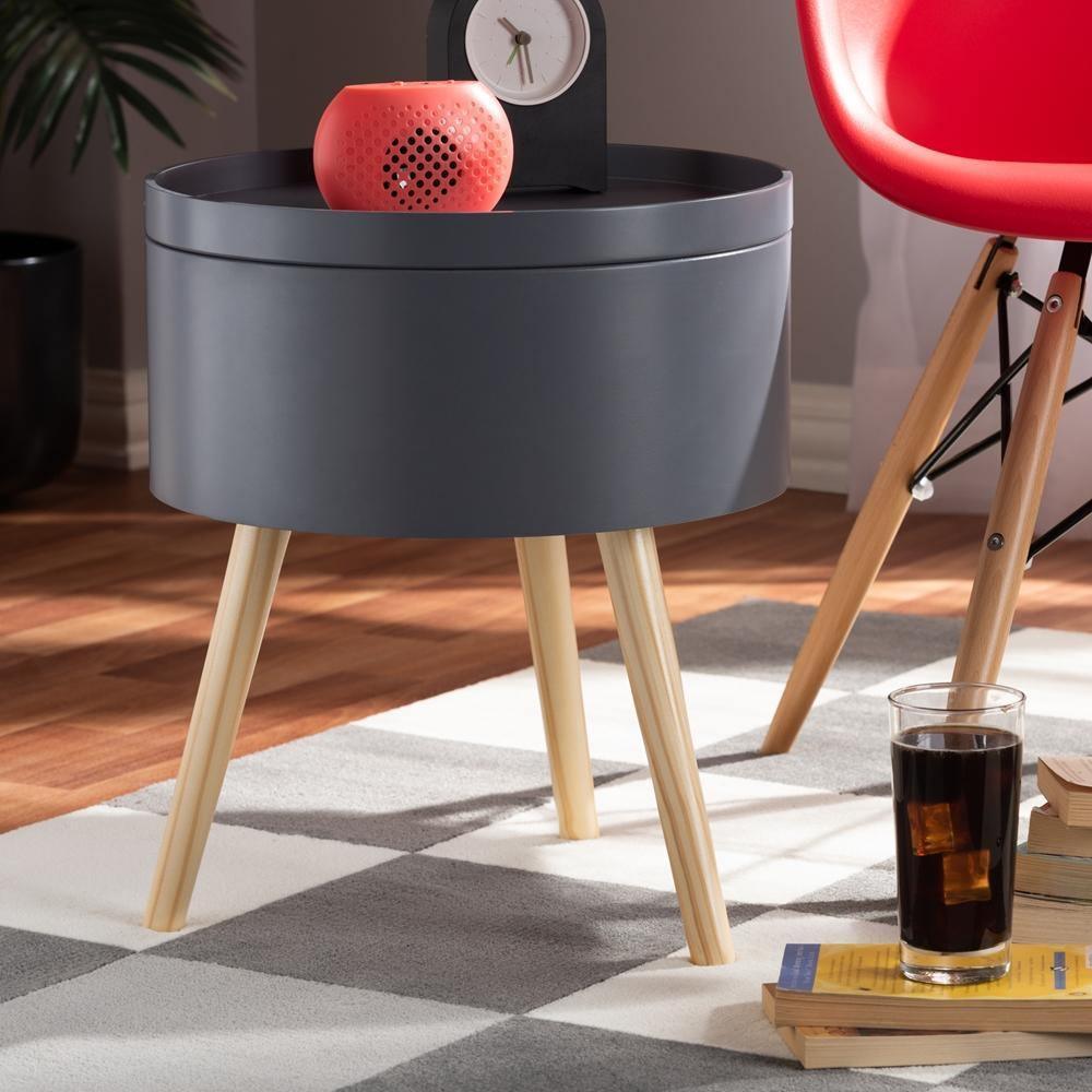 Jessen Mid-Century Modern Gray Wood Nightstand with Removable Top FredCo