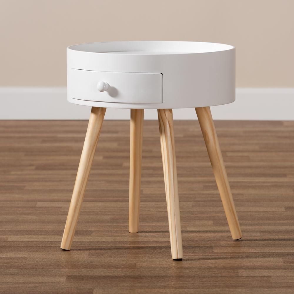 Jessen Mid-Century Modern White 1-Drawer Wood Nightstand FredCo