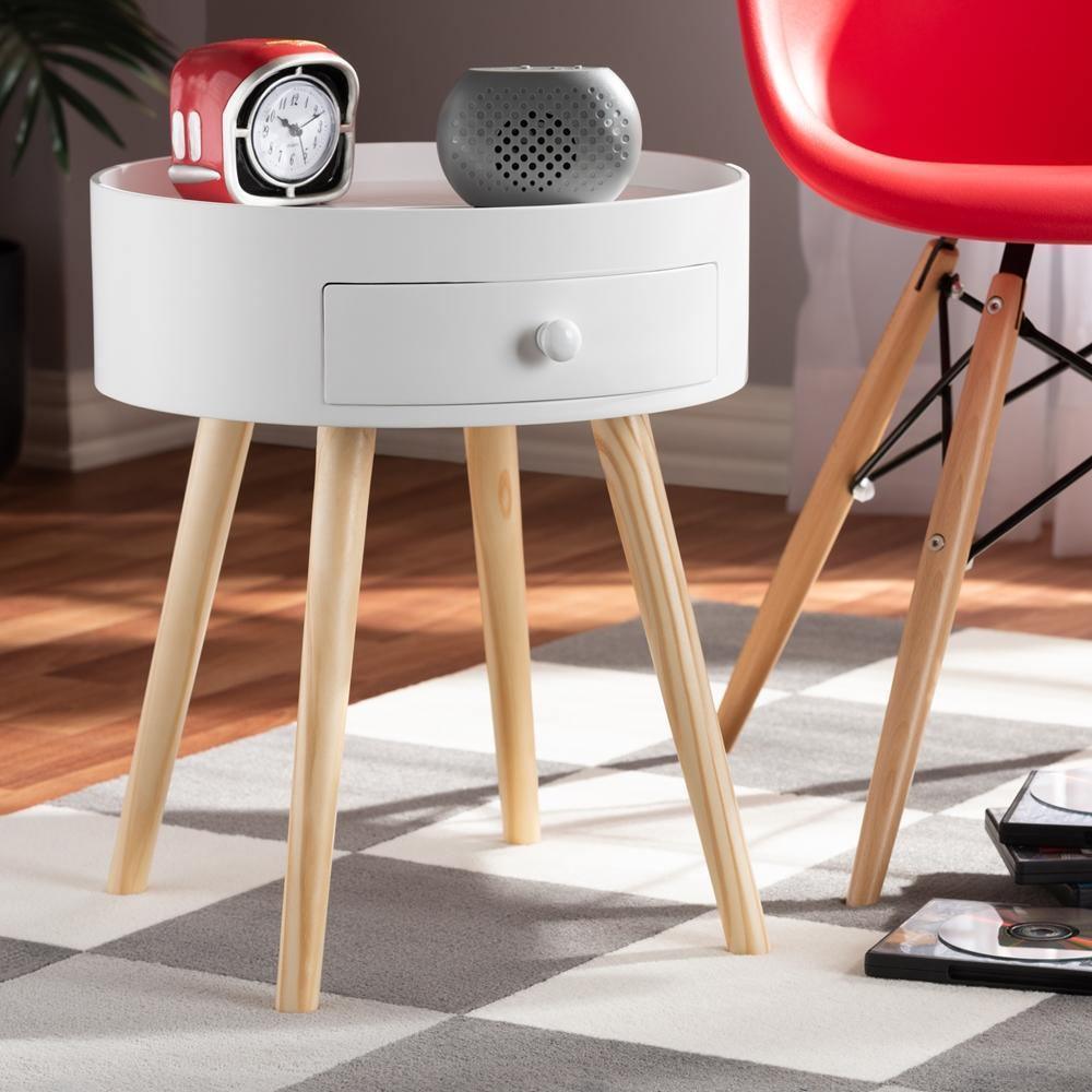 Jessen Mid-Century Modern White 1-Drawer Wood Nightstand FredCo