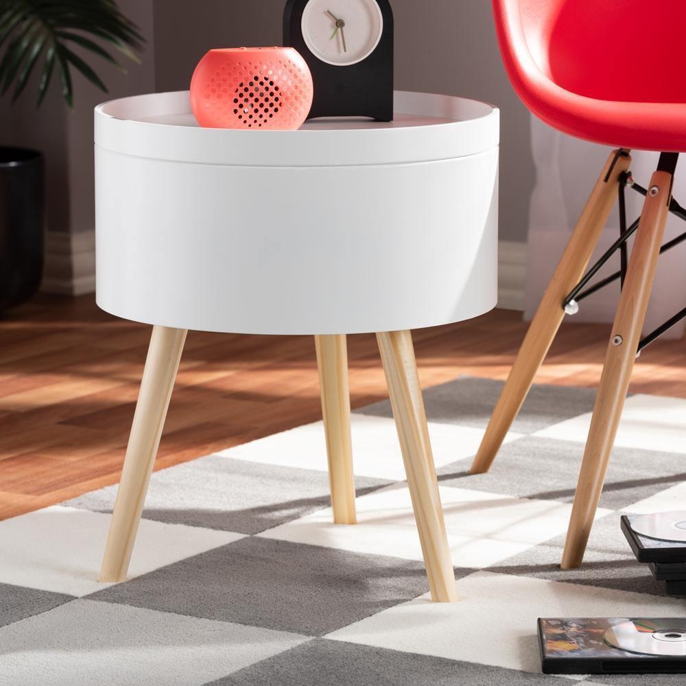 Jessen Mid-Century Modern White Wood Nightstand with Removable Top FredCo