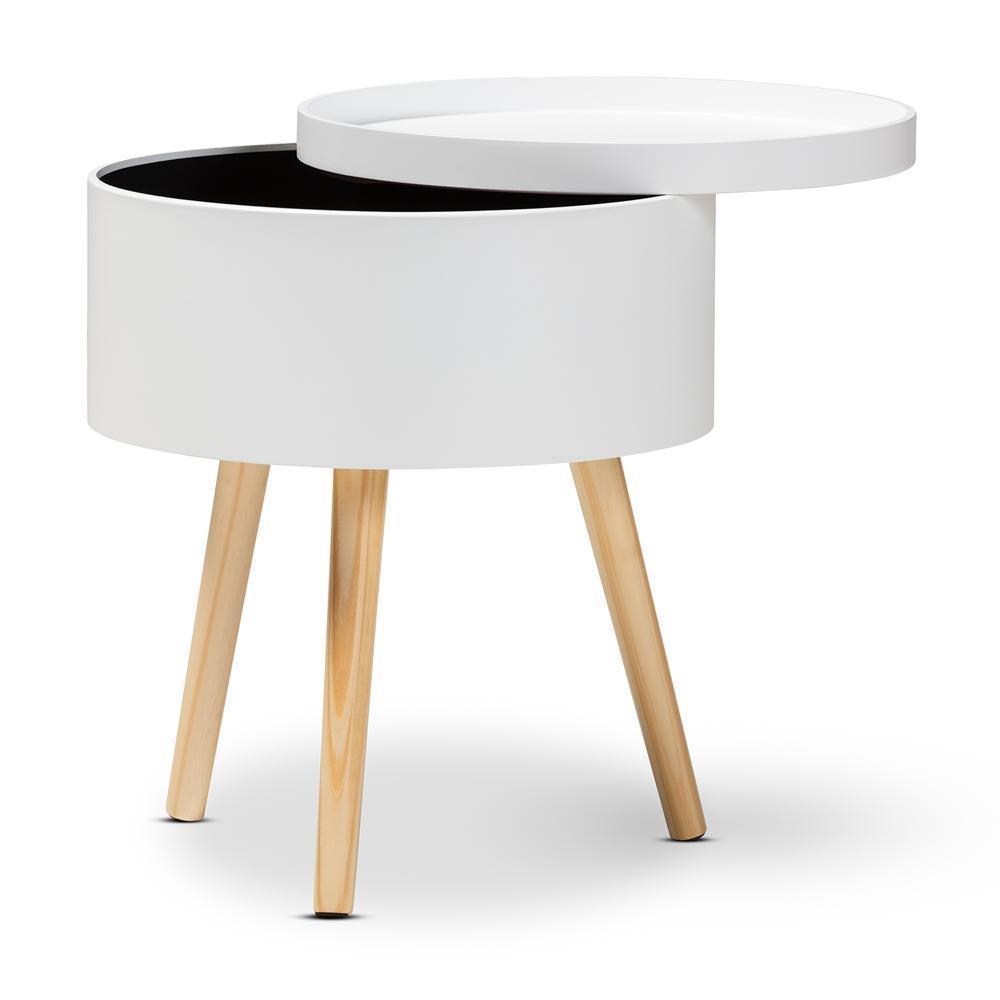 Jessen Mid-Century Modern White Wood Nightstand with Removable Top FredCo