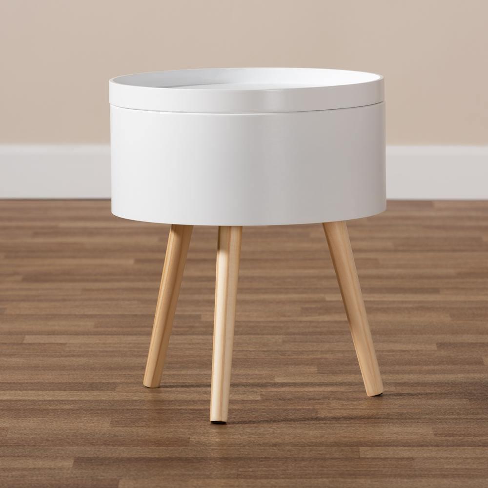 Jessen Mid-Century Modern White Wood Nightstand with Removable Top FredCo