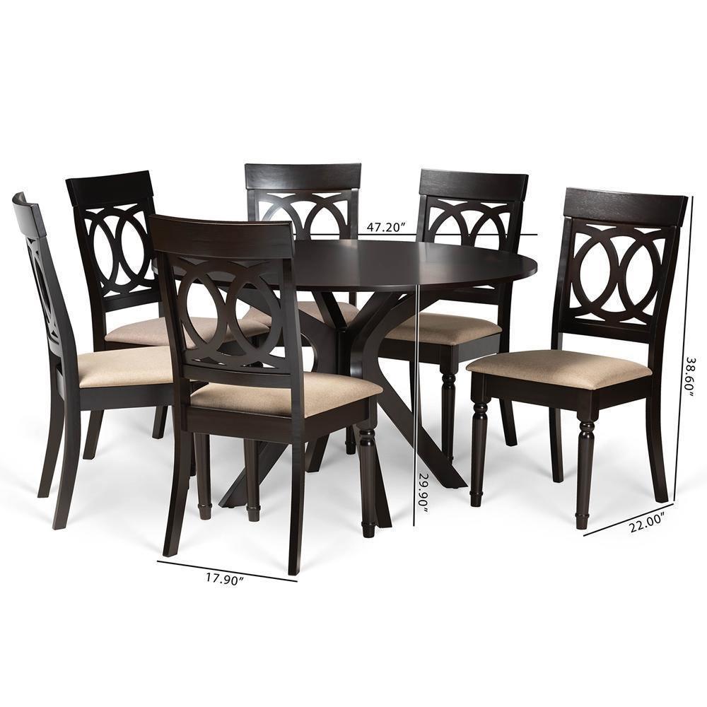 Jessie Modern and Contemporary Sand Fabric Upholstered and Dark Brown Finished Wood 7-Piece Dining Set FredCo