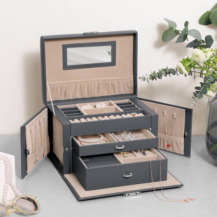 Jewelry Organizer Case with 2 Drawers Gray FredCo