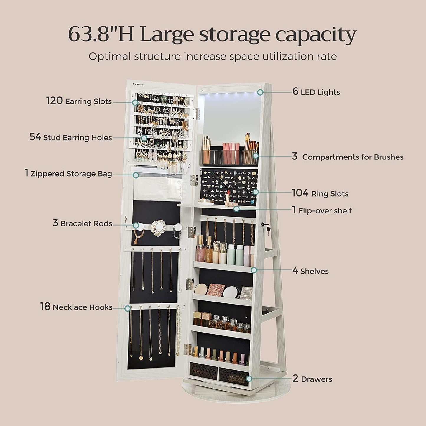 Jewelry Organizers Cabinet with Mirror FredCo
